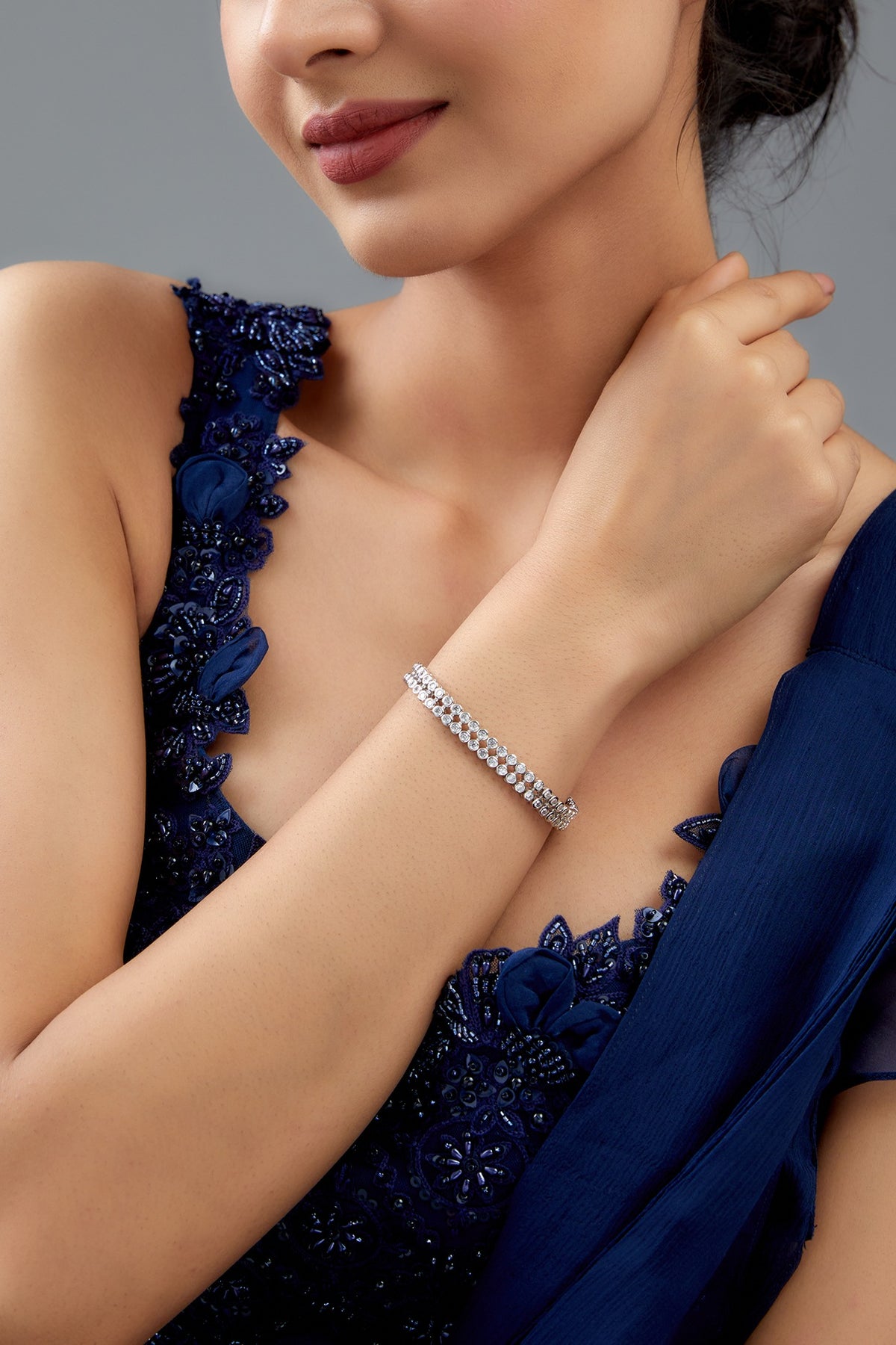 White Rhodium Finish Austrian Crystal & Zircon Bracelet