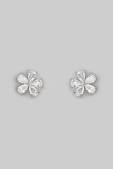 White Rhodium Finish Austrian Crystal & Zircon Stud Earrings
