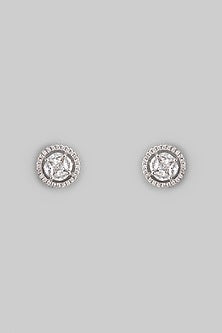White Rhodium Finish Austrian Crystal & Zircon Stud Earrings