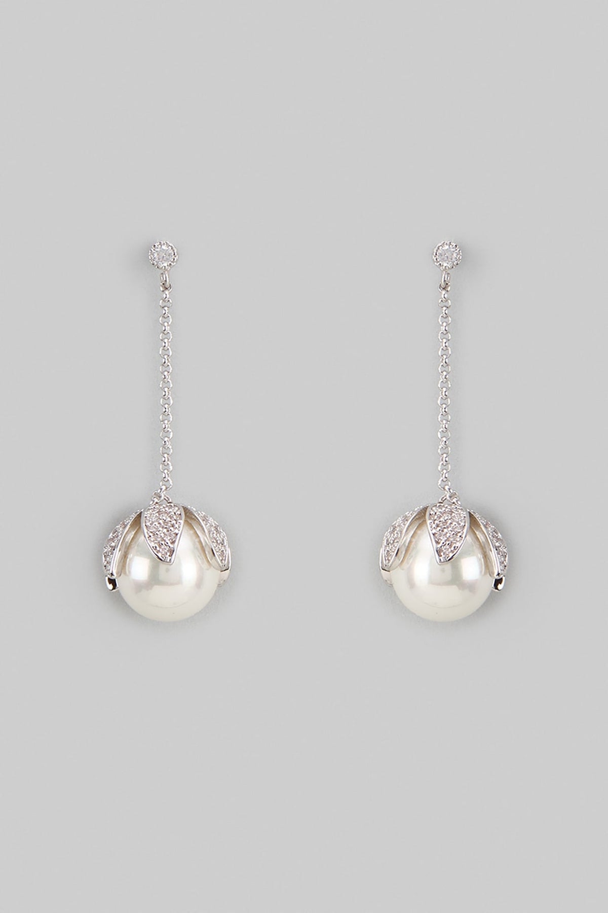 White Rhodium Finish Austrian Crystal & Pearl Dangler Earrings