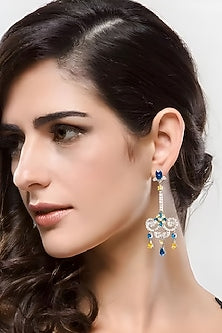 White Gold Plated Austrian Swarovski Crystal Dangler Earrings