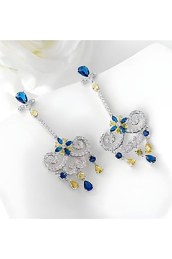 White Gold Plated Austrian Swarovski Crystal Dangler Earrings