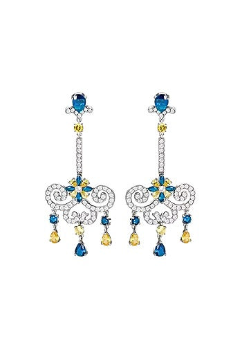 White Gold Plated Austrian Swarovski Crystal Dangler Earrings
