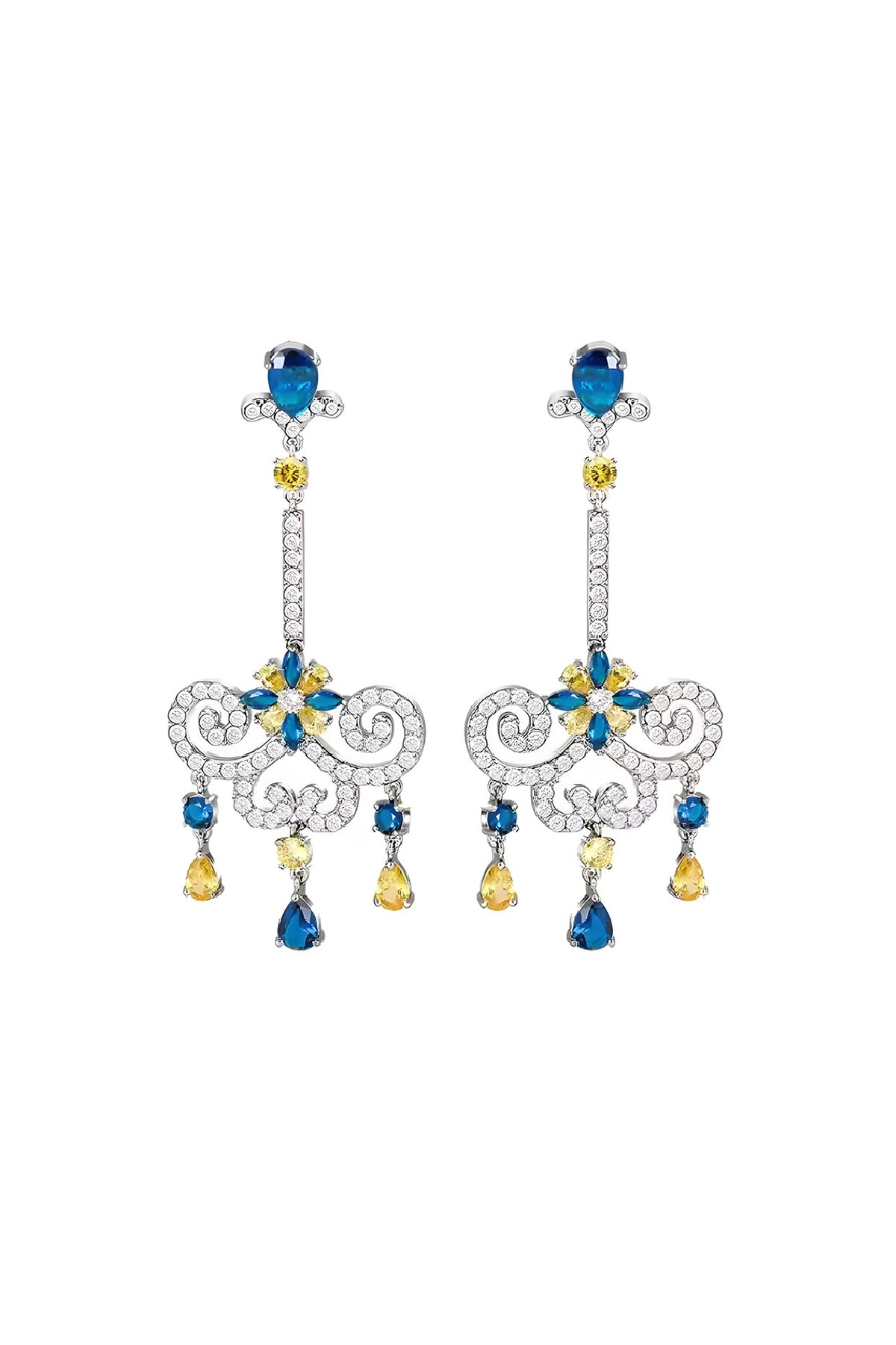 White Gold Plated Austrian Swarovski Crystal Dangler Earrings