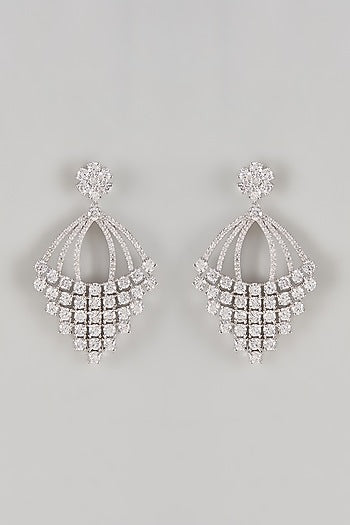Gold Rhodium Plated Crystal & Zircon Dangler Earrings
