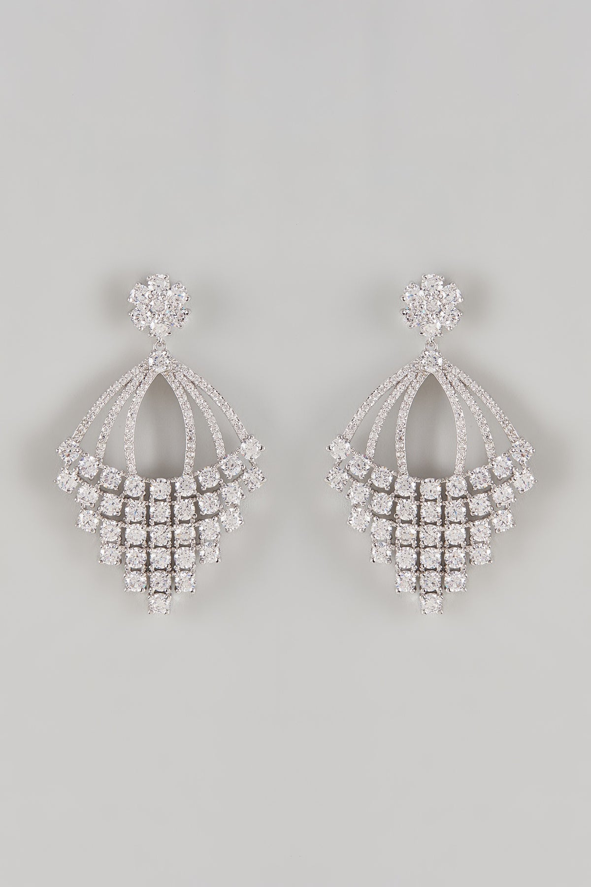 Gold Rhodium Plated Crystal & Zircon Dangler Earrings