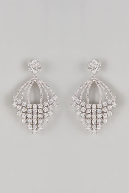 Gold Rhodium Plated Crystal & Zircon Dangler Earrings