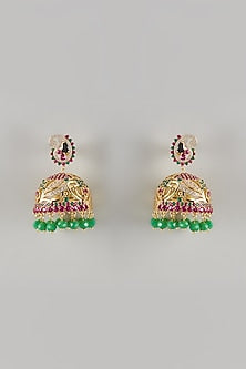 Gold Plated Multi-Colored Stone & Crystal Jhumka Earrings