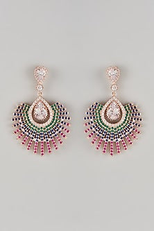 Rose Gold Plated Multi-Colored Crystal & Zircon Dangler Earrings