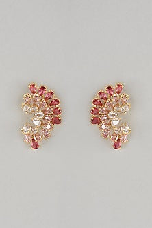 Gold Plated Red & White Crystal Stud Earrings