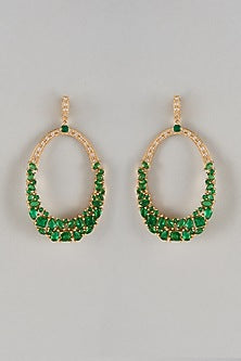 Gold Plated Emerald Green & White Crystal Dangler Earrings
