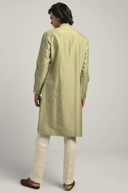 Spring Sage Green Chanderi Hand Embroidered Kurta Set