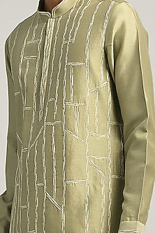 Spring Sage Green Chanderi Hand Embroidered Kurta Set