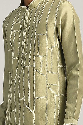 Spring Sage Green Chanderi Hand Embroidered Kurta Set
