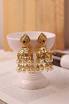 Gold Plated Kundan Polki & Pearl Jhumka Earrings