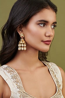 Gold Plated Kundan Polki & Pearl Jhumka Earrings
