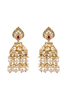 Gold Plated Kundan Polki & Pearl Jhumka Earrings
