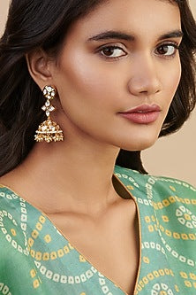 Gold Plated Kundan Polki Dangler Earrings