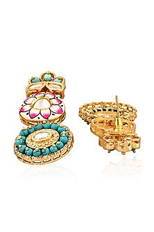 Gold Plated Kundan Polki Enamelled Dangler Earrings