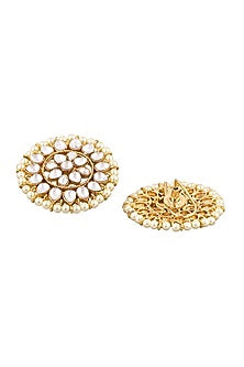 Gold Plated Kundan Polki & Pearl Stud Earrings