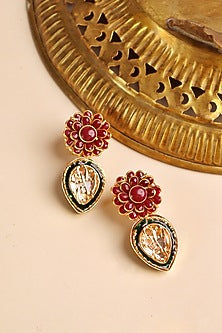 Gold Plated Red Kundan Polki Dangler Earrings