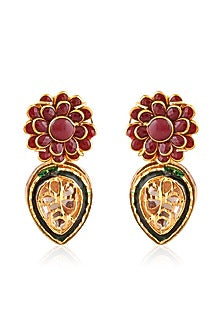 Gold Plated Red Kundan Polki Dangler Earrings