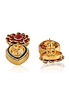 Gold Plated Red Kundan Polki Dangler Earrings