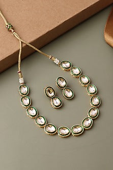 Gold Plated Kundan Polki Enamelled Necklace Set