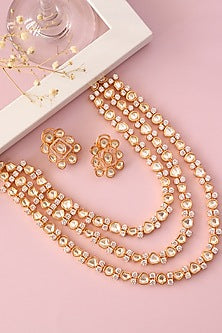 Gold Plated Kundan Polki & Uncut Stone Triad Necklace Set