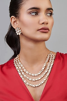 Gold Plated Kundan Polki & Uncut Stone Triad Necklace Set