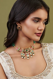 Gold Plated Kundan Polki & Jadau Necklace Set