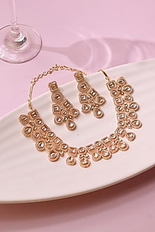 Rose Gold Plated Kundan Polki & Uncut Stone Necklace Set