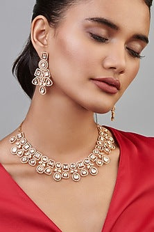 Rose Gold Plated Kundan Polki & Uncut Stone Necklace Set