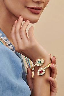 Gold Plated Kundan Polki & Stone Bracelet