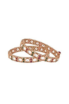 Gold Plated Kundan Polki & Stone Bangles (Set of 2)