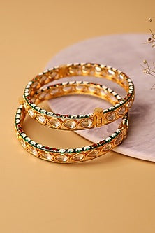 Gold Plated Kundan Polki & Stone Bangles (Set of 2)