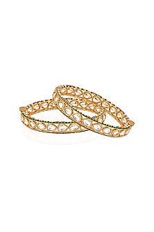 Gold Plated Kundan Polki & Stone Bangles (Set of 2)