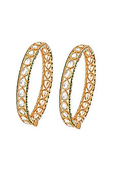 Gold Plated Kundan Polki & Stone Bangles (Set of 2)