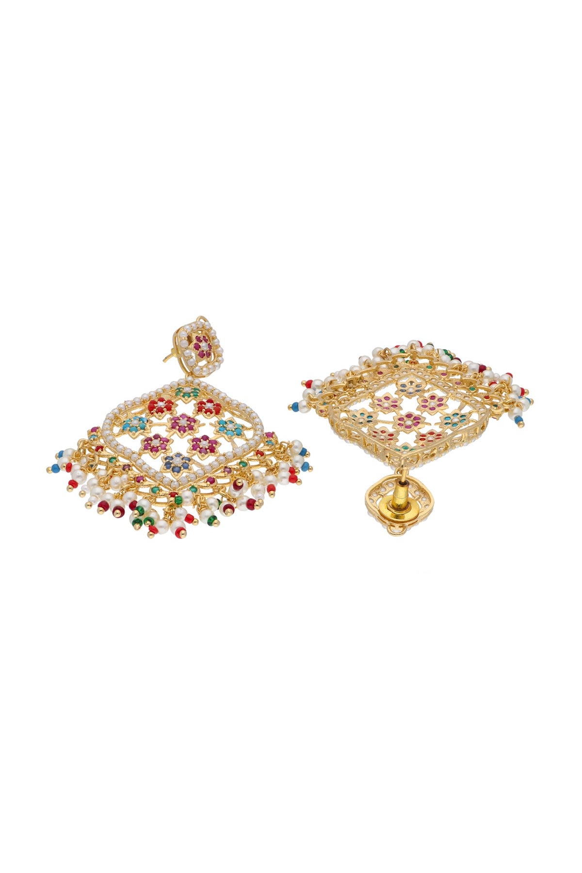 Gold Plated Jadau & Faux Pearl Dangler Earrings