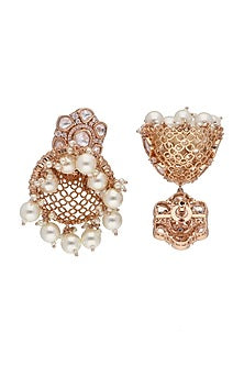 Gold Plated Kundan Polki & Pearl Jhumka Earrings