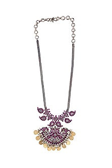 Two-Tone Finish Pink Semi-Precious Stone Necklace Set