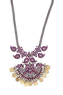 Two-Tone Finish Pink Semi-Precious Stone Necklace Set