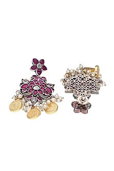 Two-Tone Finish Pink Semi-Precious Stone Necklace Set