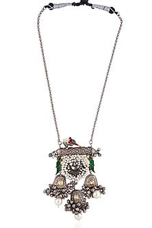 Two-Tone Finish Green Floral Stone & Pearl Necklace Set