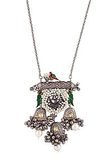 Two-Tone Finish Green Floral Stone & Pearl Necklace Set