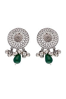 Two-Tone Finish Green Floral Stone & Pearl Choker Necklace Set