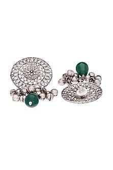 Two-Tone Finish Green Floral Stone & Pearl Choker Necklace Set