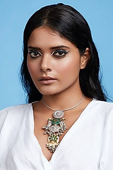 Two-Tone Finish Pink Semi-Precious Stone Necklace