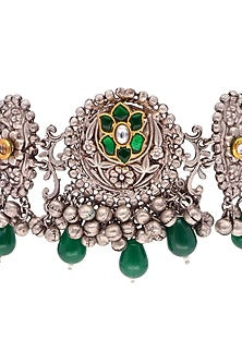 Two-Tone Finish Green Semi-Precious Stone Choker Necklace Set