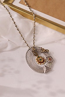 Two-Tone Finish Pink Semi-Precious Stone & Beaded Long Necklace